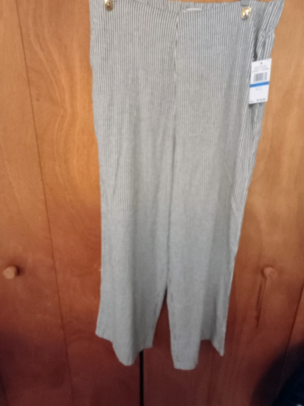 Michael Kors Women's Black and White Striped Pants Linen Blend Wide leg XL